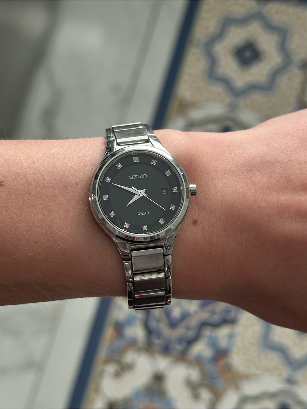 Seiko Silver Stainless Steel Watch with Black Dial